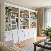 Hamptons Halifax Open Extendable Bookcase with Ladder 250-368cm