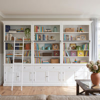 Hamptons Halifax Open Extendable Bookcase with Ladder 250-368cm