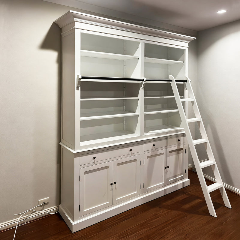 Hamptons Halifax Open Extendable Bookcase with Ladder 250-368cm