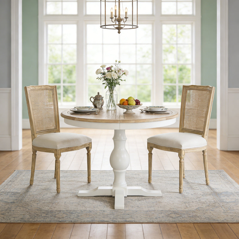 Hamptons Extendable/French Provincial Pedestal Round 100-150cm Extendable Dining Table NATURAL ASH