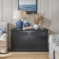 Hamptons Coastal Seaside 6 Drawer Chest Tallboy Cabinet