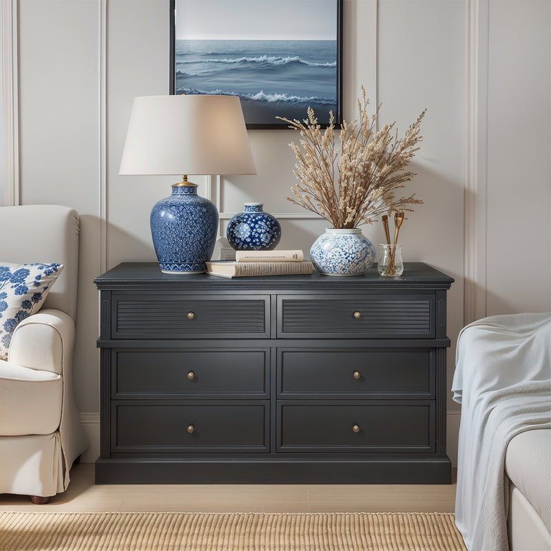 Hamptons Coastal Seaside 6 Drawer Chest Tallboy Cabinet