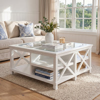 Hamptons Coastal Large Glass Coffee Table