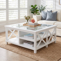 Hamptons Coastal Large Glass Coffee Table