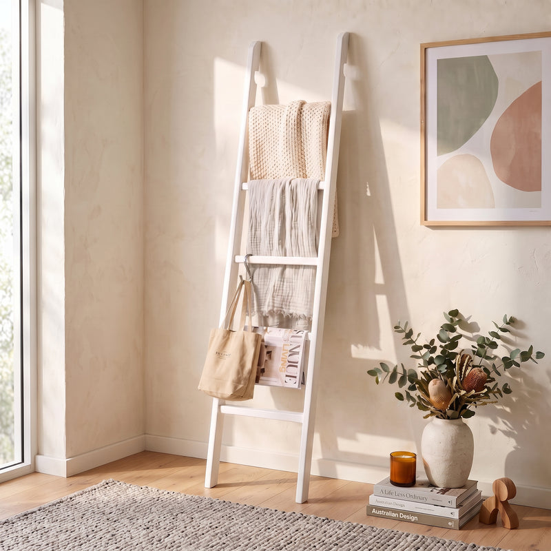 Hamptons Classic Display Throws Or Decorative Blanket Hanger/Bookcase Ladder in White /Black /Natural