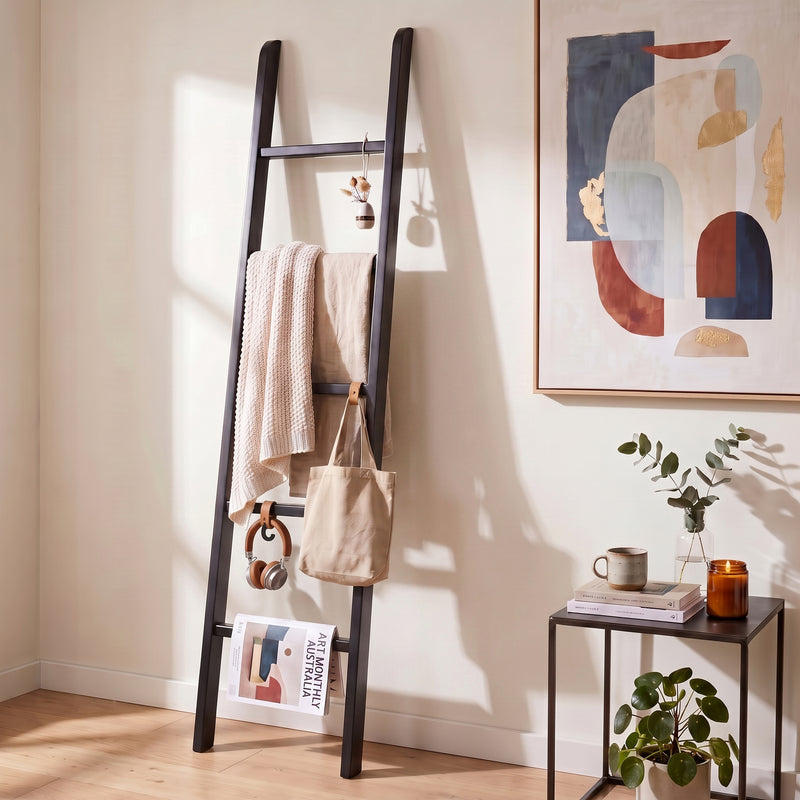 Hamptons Classic Display Throws Or Decorative Blanket Hanger/Bookcase Ladder in White /Black /Natural