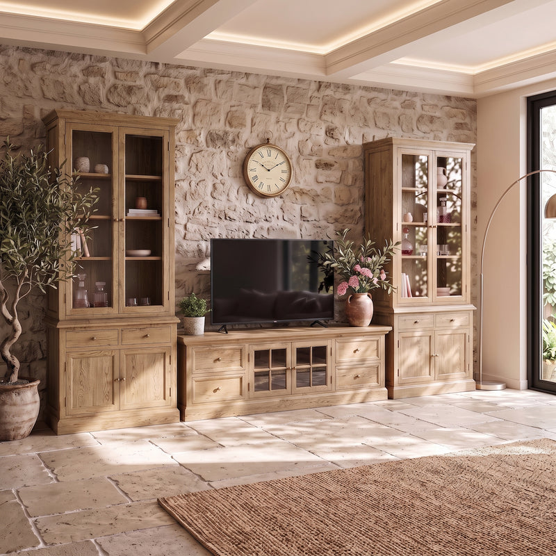 Hamptons Halifax Estate Collection: 3-Piece Hamptons Living Room Suite - 180cm TV Unit & Twin Glass Cabinet Towers