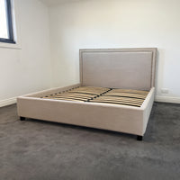 Contemporary Modern Maddy Upholstered Studded Square Queen Bed Frame