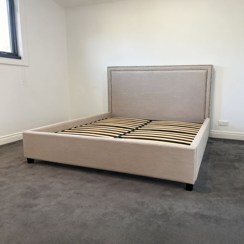 Contemporary Modern Maddy Upholstered Studded Square Queen Bed Frame