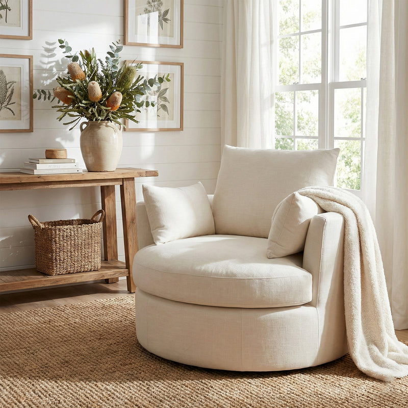 Contemporary Modern Austin Swivel Linen Snuggle Armchair