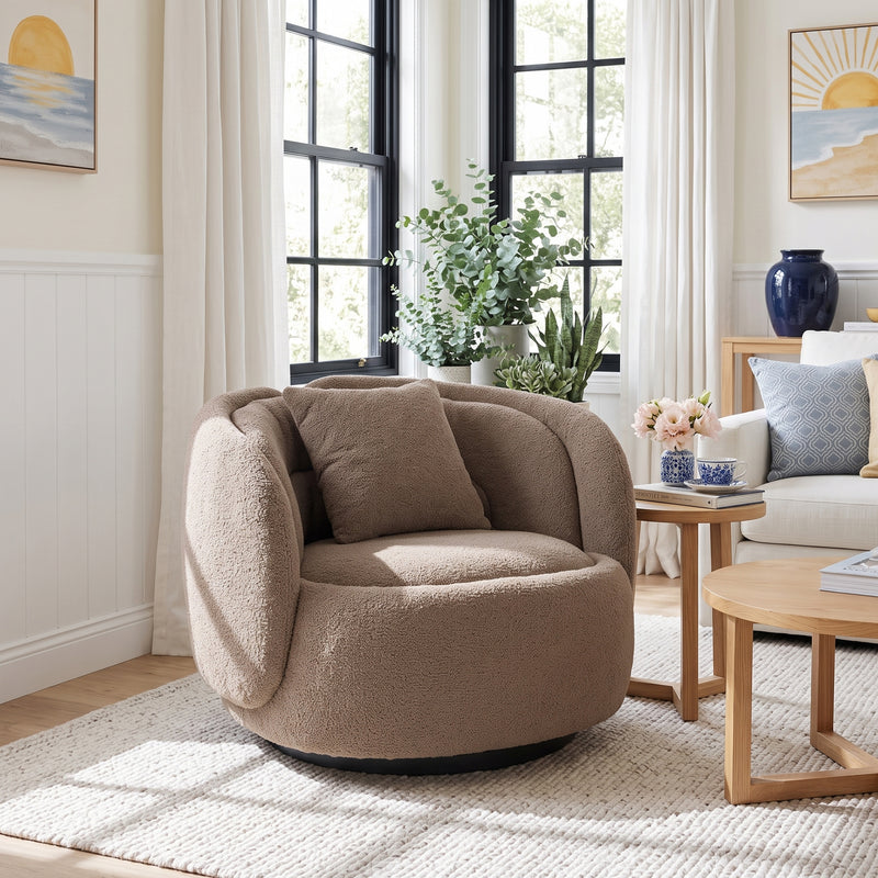 Tulip Blossom Boucle Swivel Lounge Armchair