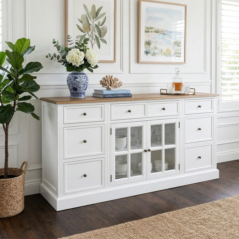 Hamptons Sorrento 2 Glass Door Sideboard Buffet