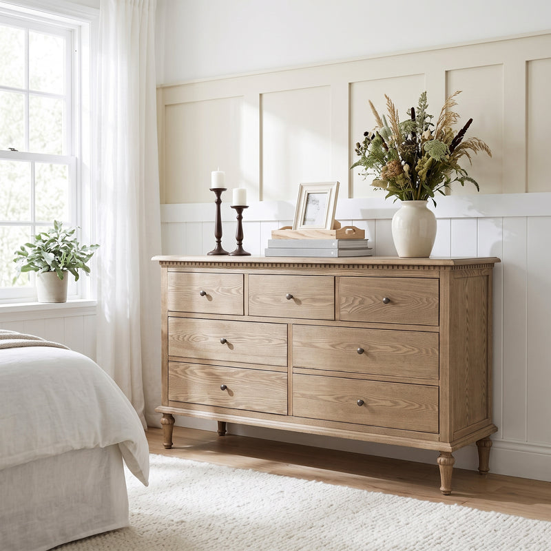 Hamptons Heritage 7 -Drawer Tallboy Dresser with Classic Turned Legs and Dentil Molding Design