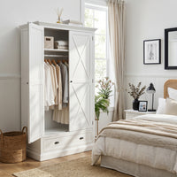 Hamptons Coastal Crossed One Drawer Double Door Wardrobe