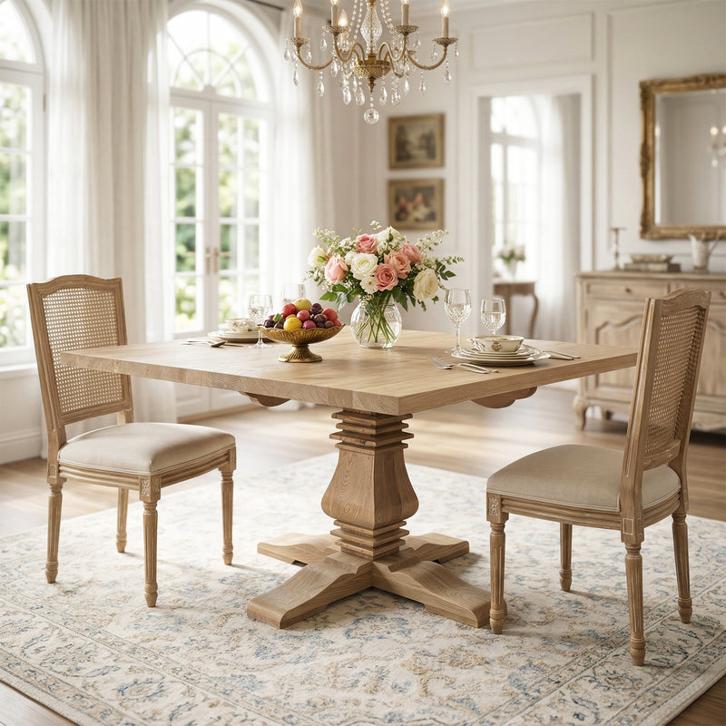 French Provincial Chateau Pedestal Square Dining Table