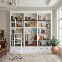 Solid Timber Hamptons Library Bookcase with Ladder — 3 Bay Grand Halifax