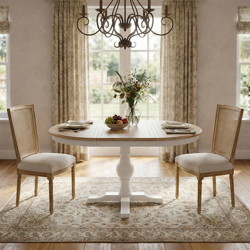 Hamptons Extendable/French Provincial Pedestal Round 100-150cm Extendable Dining Table NATURAL ASH