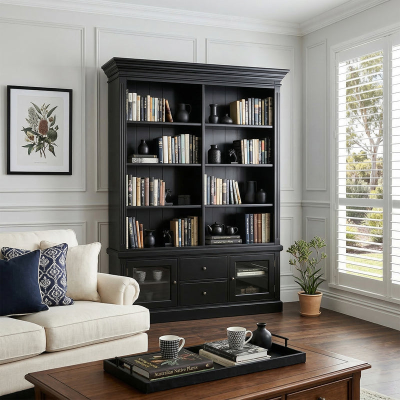 Hamptons Library Display Bookcase Cabinet with 2 Drawer