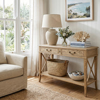 Hamptons Halifax Side Cross 2 Drawer Console Hall Table