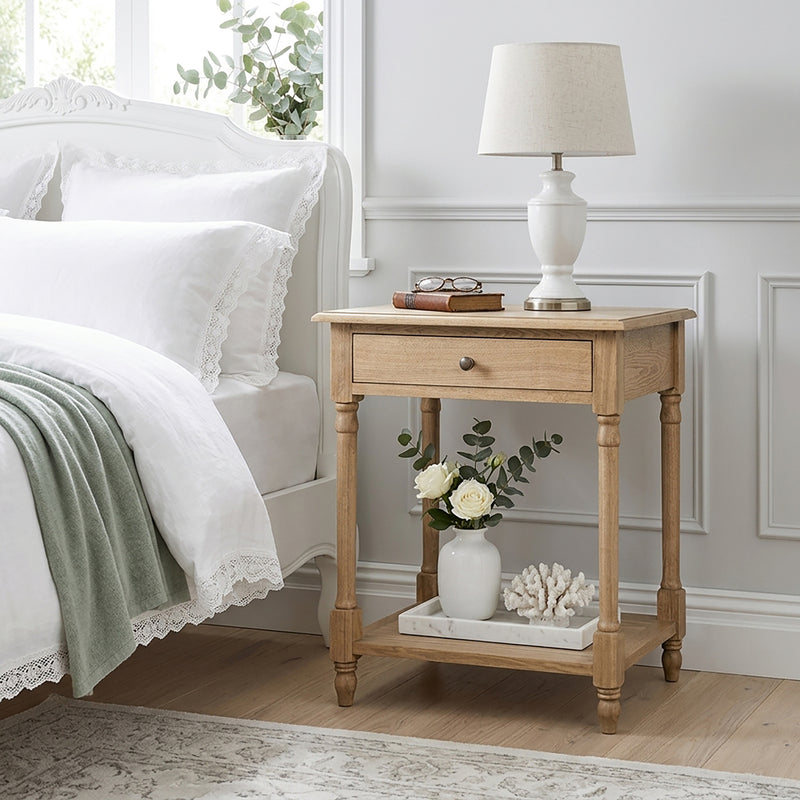 French Provincial Classic Bedside Lamp Table with One Drawer
