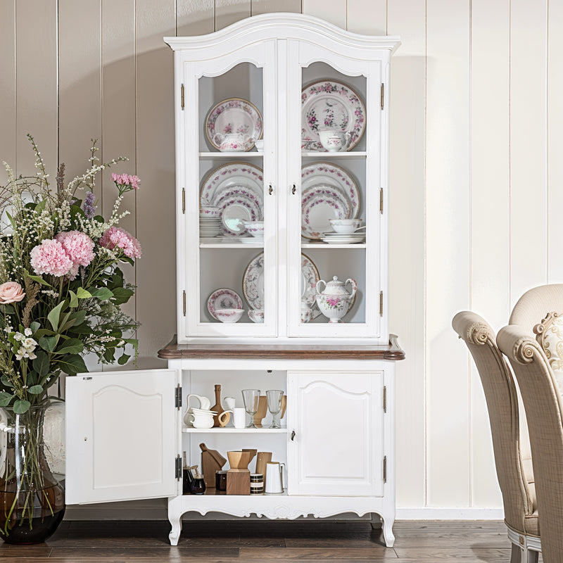 French Provincial Louis Vintage Glass Display Buffet and Hutch Cupboard Cabinet