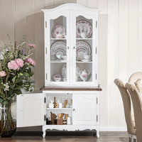 French Provincial Louis Vintage Glass Display Buffet and Hutch Cupboard Cabinet