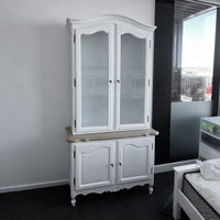 French Provincial Louis Vintage Glass Display Buffet and Hutch Cupboard Cabinet