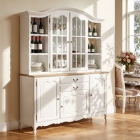 French Provincial Louis Glass Display Buffet and Hutch Kitchen Dresser Cabinet