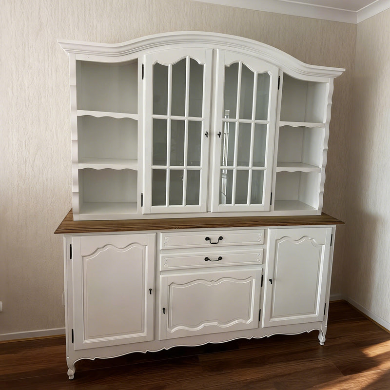 French Provincial Louis Glass Display Buffet and Hutch Kitchen Dresser Cabinet