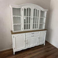 French Provincial Louis Glass Display Buffet and Hutch Kitchen Dresser Cabinet