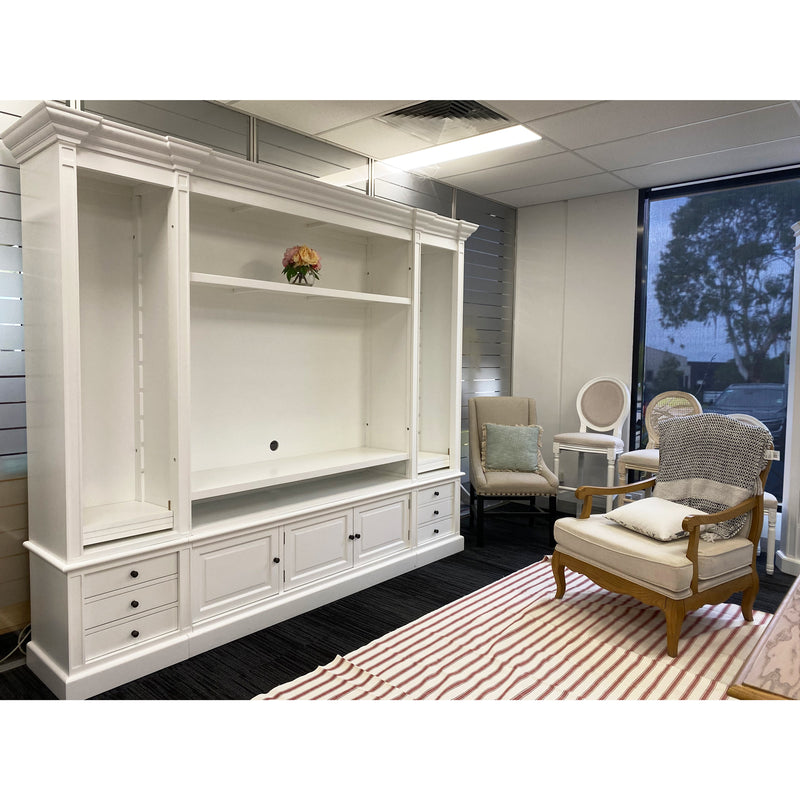 Hamptons Coastal White Entertainment Unit Cabinet with Optional Solid Hardwood Upgrade