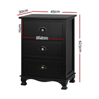 Artiss Bedside Table 3 Drawers Vintage - THYME Black