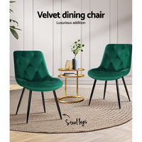 Artiss Dining Chairs Set of 2 Velvet Diamond Tufted Green