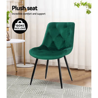 Artiss Dining Chairs Set of 2 Velvet Diamond Tufted Green