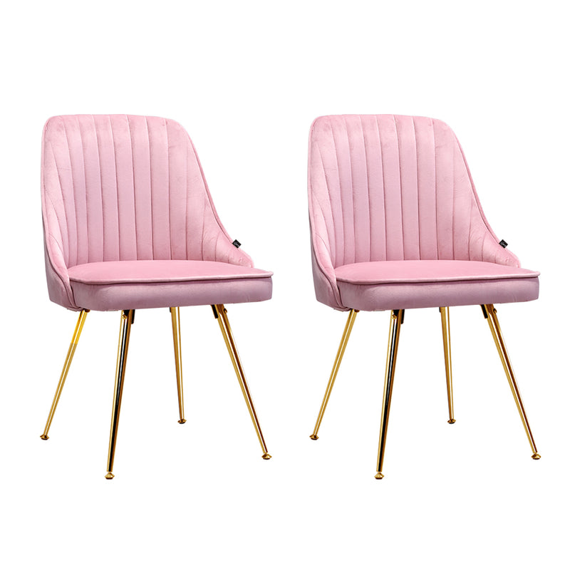 Artiss Dining Chairs Set of 2 Velvet Channel Tufted Pink