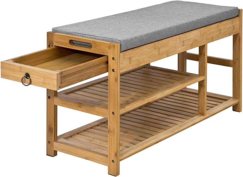 Bamboo Shoe Bench Drawers Lift Top