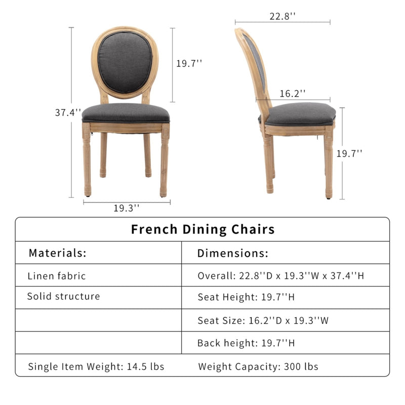 AADEN 6x Linen Dining Chairs with Solid Wood Legs- Grey