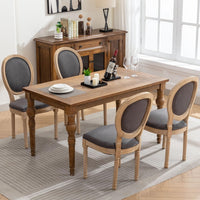 AADEN 6x Linen Dining Chairs with Solid Wood Legs- Grey