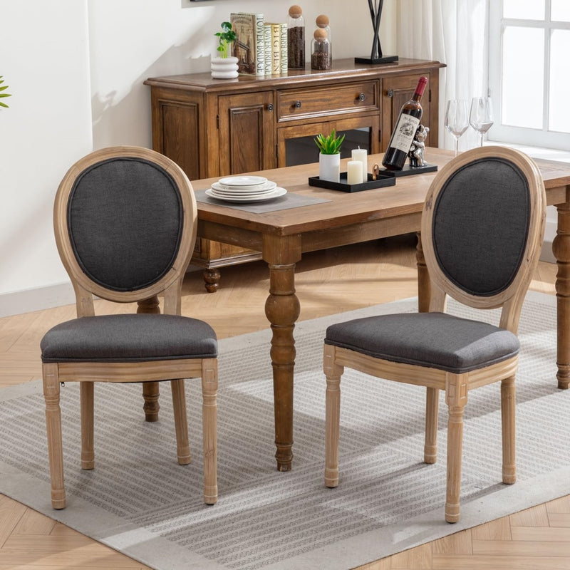 AADEN 6x Linen Dining Chairs with Solid Wood Legs- Grey