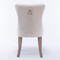 6x Velvet Dining Chairs Upholstered Tufted Kithcen Chair with Solid Wood Legs Stud Trim and Ring-Beige