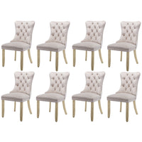 8x Velvet Dining Chairs Upholstered Tufted Kithcen Chair with Solid Wood Legs Stud Trim and Ring-Beige