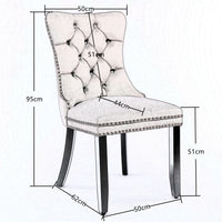 8x Velvet Dining Chairs Upholstered Tufted Kithcen Chair with Solid Wood Legs Stud Trim and Ring-Beige