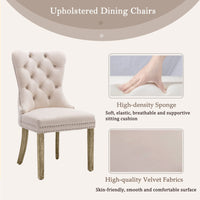 8x Velvet Dining Chairs Upholstered Tufted Kithcen Chair with Solid Wood Legs Stud Trim and Ring-Beige