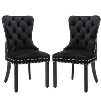 4x Velvet Dining Chairs Upholstered Tufted Kithcen Chair with Solid Wood Legs Stud Trim and Ring-Black