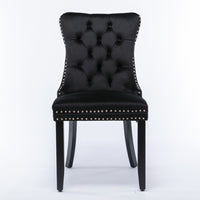 4x Velvet Dining Chairs Upholstered Tufted Kithcen Chair with Solid Wood Legs Stud Trim and Ring-Black