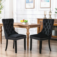 6x Velvet Dining Chairs Upholstered Tufted Kithcen Chair with Solid Wood Legs Stud Trim and Ring-Black