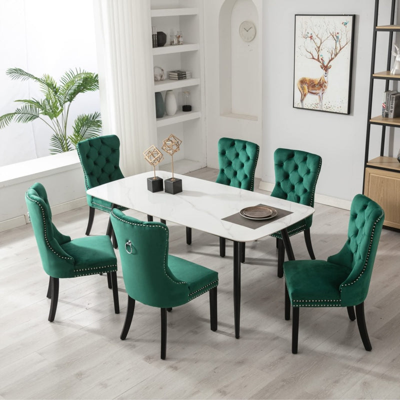 2x Velvet Dining Chairs- Green