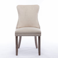 4x Velvet Upholstered Dining Chairs Tufted Wingback Side Chair with Studs Trim Solid Wood Legs for Kitchen