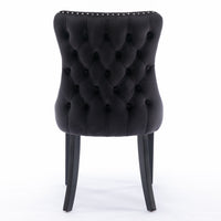 4x Velvet Upholstered Dining Tufted Chairs with Studs Trim and Solid Wood Legs-Black