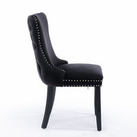 4x Velvet Upholstered Dining Tufted Chairs with Studs Trim and Solid Wood Legs-Black